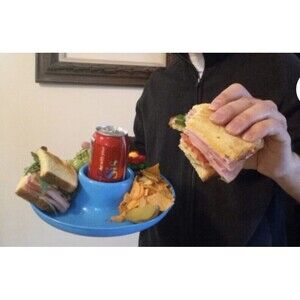 Round Serving Plate W/ Built In Drink Holder (or Dipping Sauce) Lot Of 4